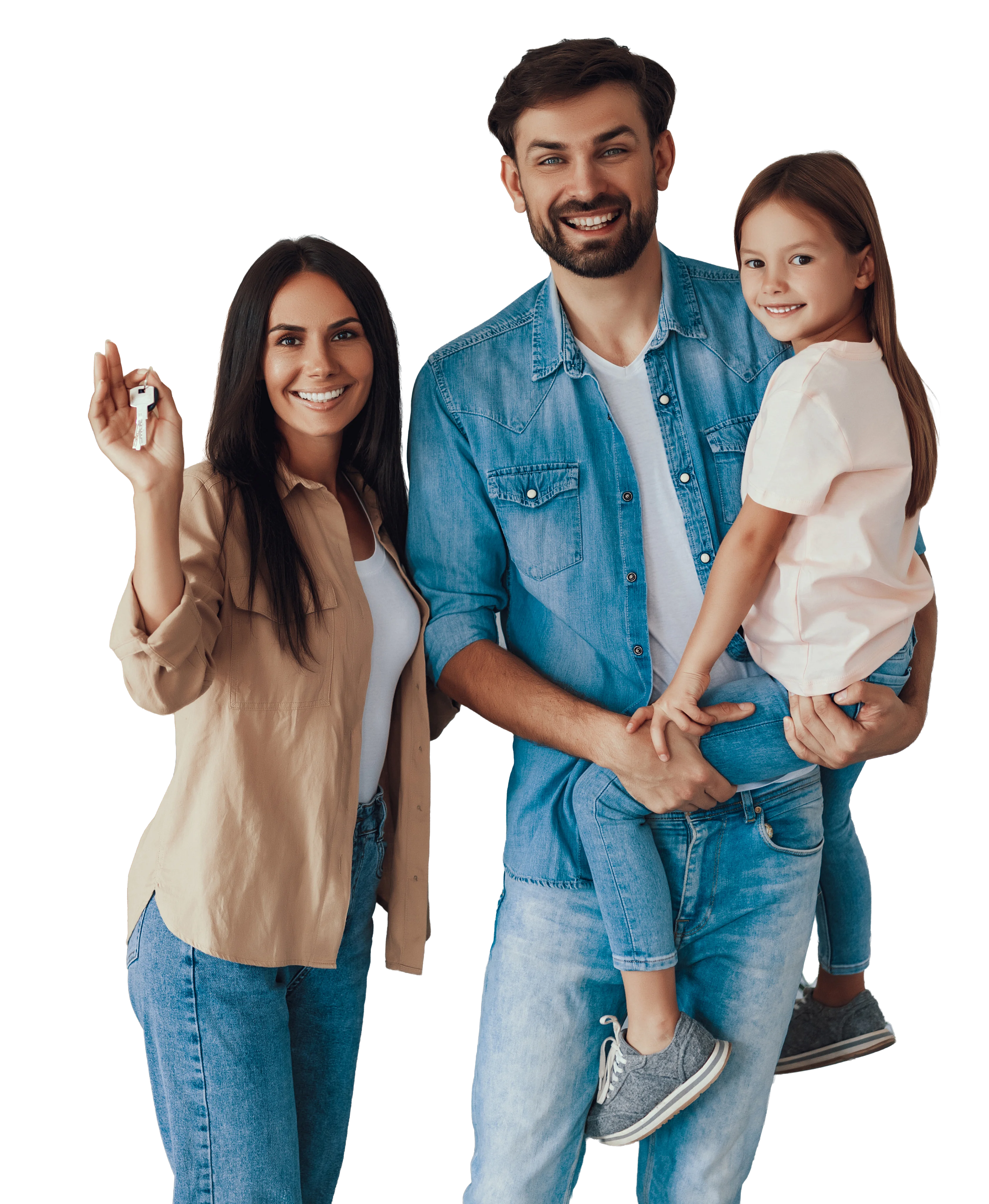 Familia con las llaves de su nuevo departamento